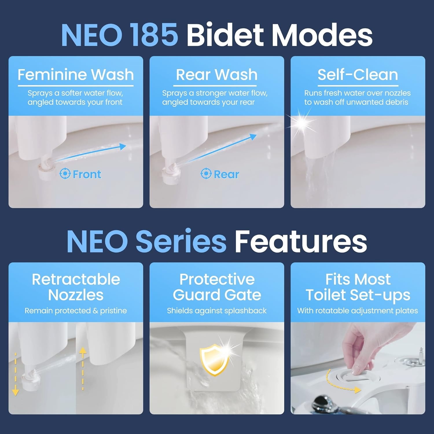 Dual Nozzle, Self-Cleaning, Non-Electric Bidet Attachment for Toilet Seat, Adjustable Water Pressure, Rear & Feminine Wash (Blue)