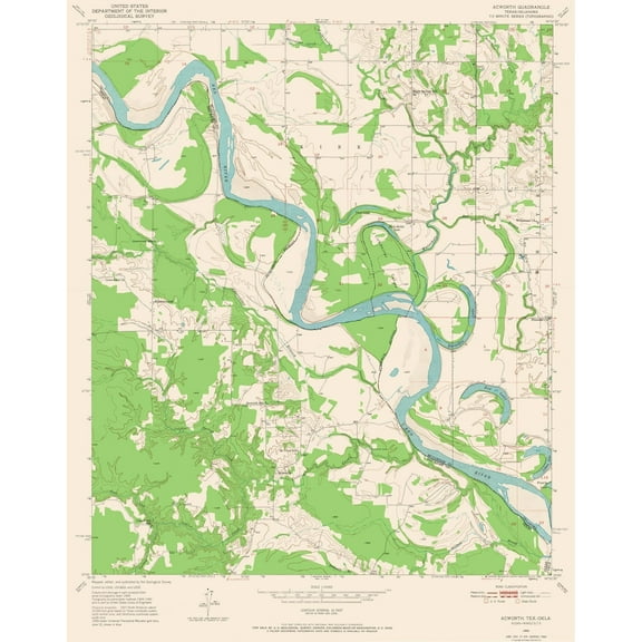 Topographical Map - Acworth Texas Quad - USGS 1950 - Vintage Wall Art