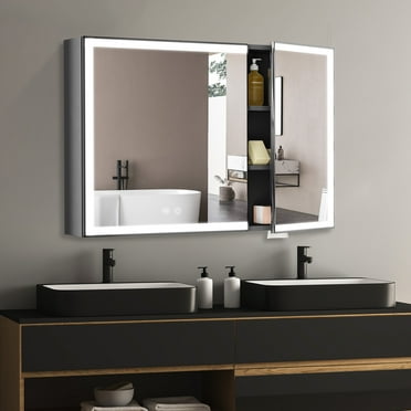 Ciumeeo Cabinet Lighted Medicine Cabinet with Dimmable LED Light 2 Doors Bathroom Mirror