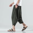 thumbnail image 3 of 2023 Summer Harajuku Calf Length Casual Men's Pants Wide Leg Cotton Linen Harem Baggy Pants Fashion Men's Clothing, 3 of 6