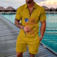 thumbnail image 3 of Vedolay Summer Casual Short Sets Men's Summer 2 Piece Tracksuit Casual Short Sleeve Shirts and Classic Fit Sport Shorts Set,Yellow XXL, 3 of 5