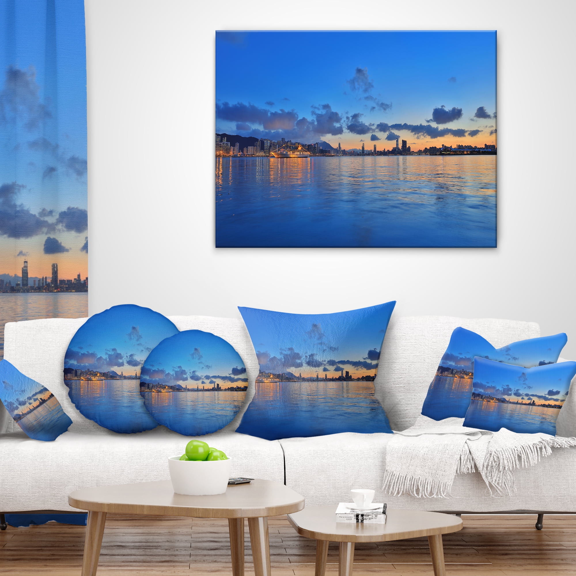 Designart Hong Kong Skyline at Summer Night - Abstract Throw Pillow - 12x20