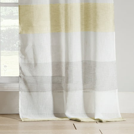 Shower Cabana - Bathroom and More Collection SHEER Fabric Shower Curtain White, Yellow and Gray Cabana Stripe Design (Shower Curtain 72