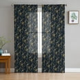 thumbnail image 3 of Sheer Curtains 108 inches Long, Gold Gradient Floral Leaves Black Light Filtering Sheer Window Curtains Rod Pocket Voile Drapes for Bedroom Living Room, 52"W x 108"L 2 Panels, 3 of 7