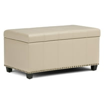 Amelia 33 inch Wide Storage Ottoman Bench in Satin Cream Vegan Leather