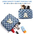 thumbnail image 4 of YOOLIFE Checkered Makeup Bag Initial Cosmetic Bags for Women, Small Travel Toiletry Bag Travel Makeup Bag Skincare Bag, Denim Blue Make up Bag for Women Her Mom Wife Girlfriend Sister, 4 of 7