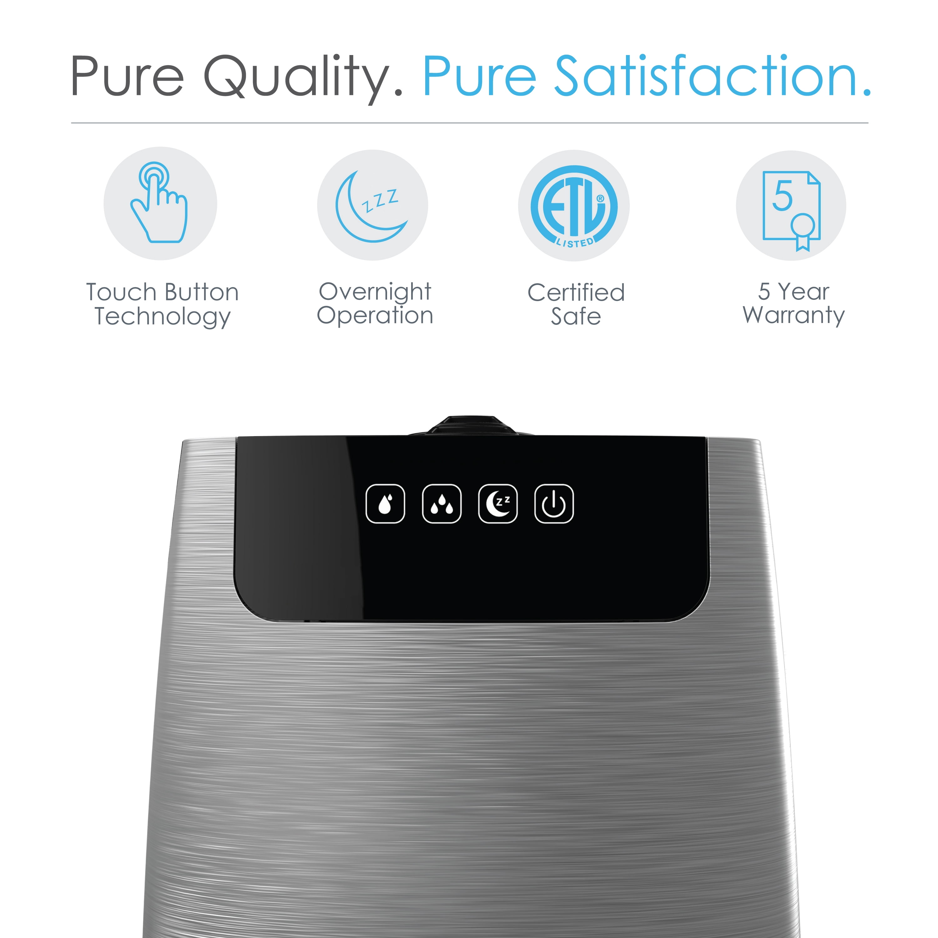 Pure Enrichment HumeXL Ultrasonic Cool Mist Humidifier - Large, Easy-to-Clean 5-Liter/1.3 Gallon Water Tank, Touch-Button Control, High/Low Mist, 2 Independent 360° Mist Nozzles and Night Mode