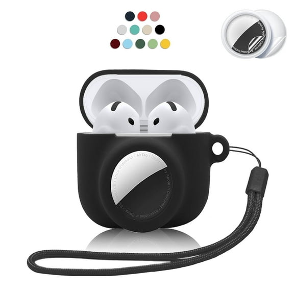 2 in 1 Silicone Case Compatible with AirTag and AirPod 4 ,Anti-Scratch Anti-Lost Protective Skin Cover for AirPods 4th Generation with 2 PCS TPU Screen Protector&Lanyard