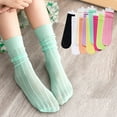 thumbnail image 6 of LYMAYTER Girls Cotton Mid-Calf Socks 3 Pairs for Kids Baby Spring Solid Colours Calf Socks Toddler Casual Stacked Socks for 3-12 Years, 6 of 10