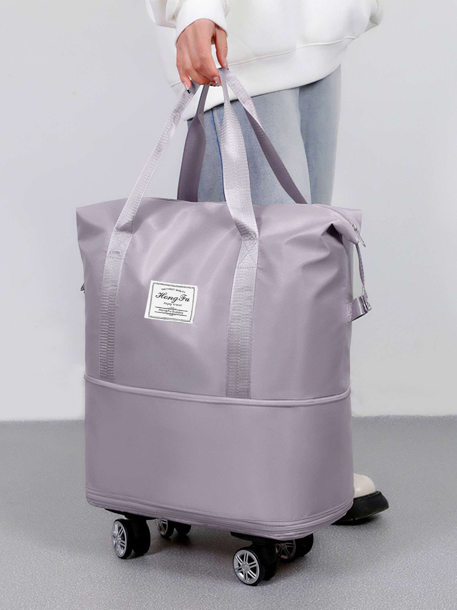 PULLIMORE Expandable Rolling Duffle Bag - 2-Zip Water-Resistant Luggage with Detachable Wheels (15.7-27.6")