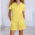 thumbnail image 3 of Cethrio Girls Summer Outfit Sets 2 Piece, Short Sleeve Collared Solid Color Girls' Clothing Sets Yellow Size 3-4 T, 3 of 4