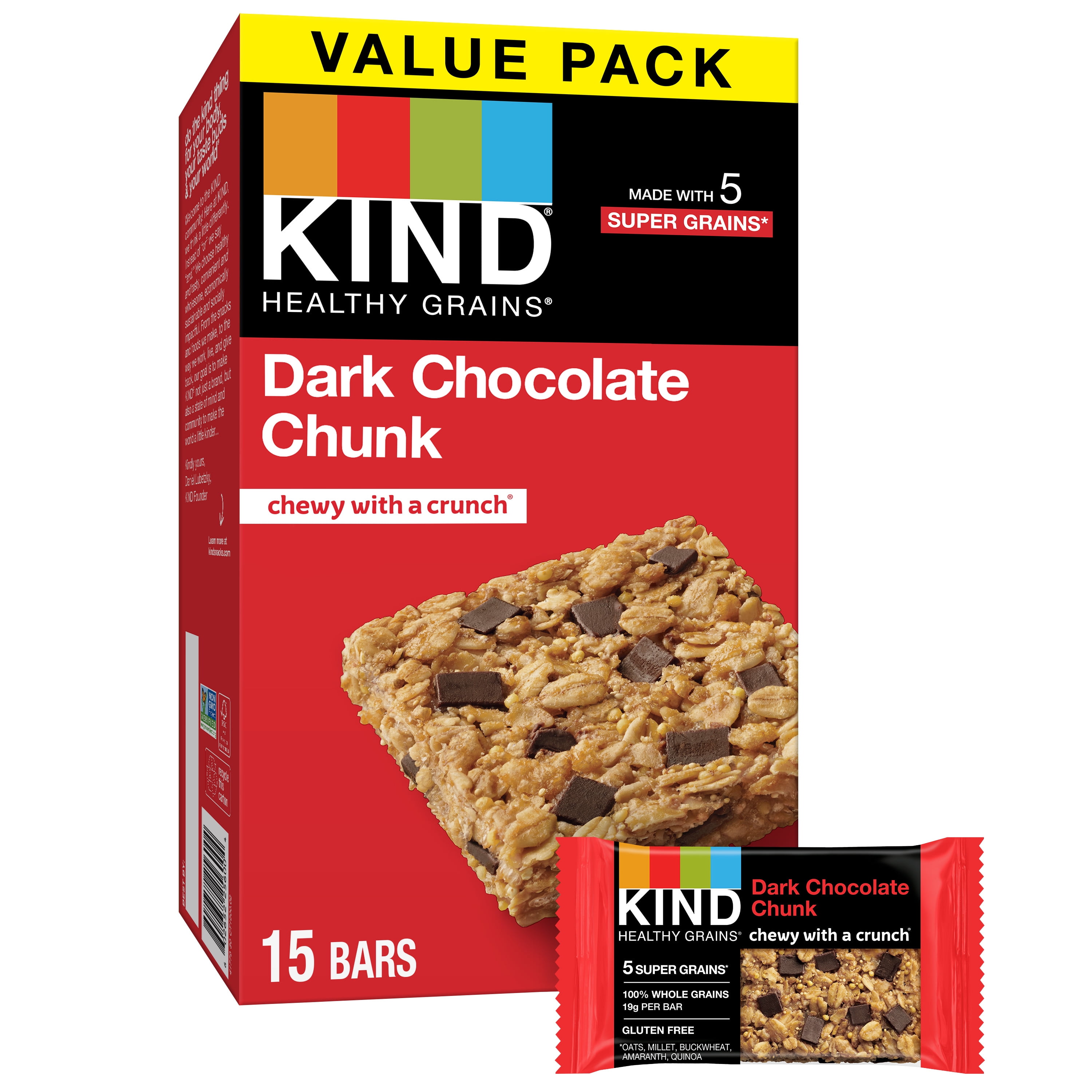 KIND Healthy Grains Bars, Dark Chocolate Chunk, 1.2 oz, 15 Count