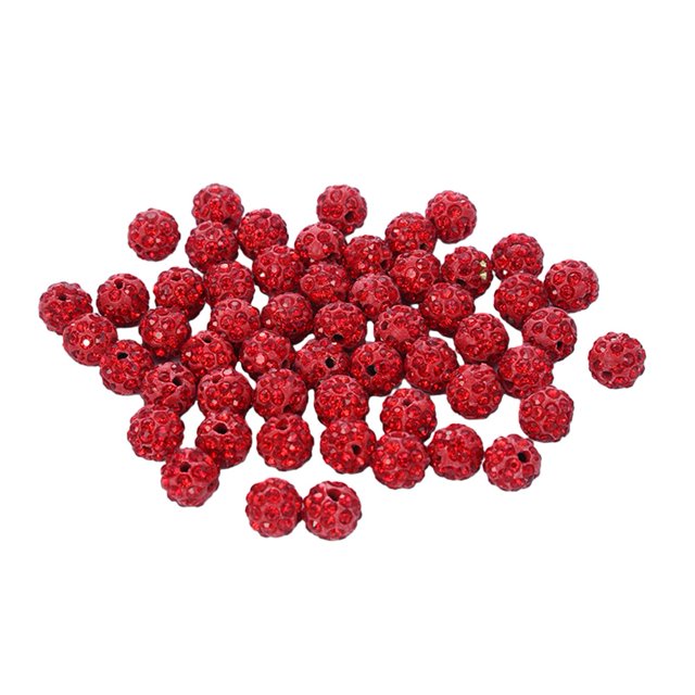 SPRING Perles Rondes en Strass Brillants Pavé d'Argile Polymère Perles Disco 10mm Rouge
