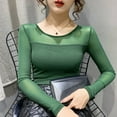 thumbnail image 4 of RWJDXD T-shirt à Col Rond Automne Hiver pour Femmes, Chemise Aguichant en Maille, Manches Longues, Couleur Unie, Coupe Ajustée, Manches Longues, Hauts Décontractés, 4 of 7