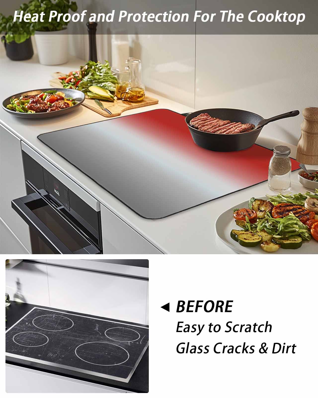 Stove Top Covers for Electric Stove, Red Gray Ombre Glass Stovetop Cover Protector, Modern Gradient Abstract Art Induction Cooktop Protector Oven Mat for Kitchen Countertop 24"x21"