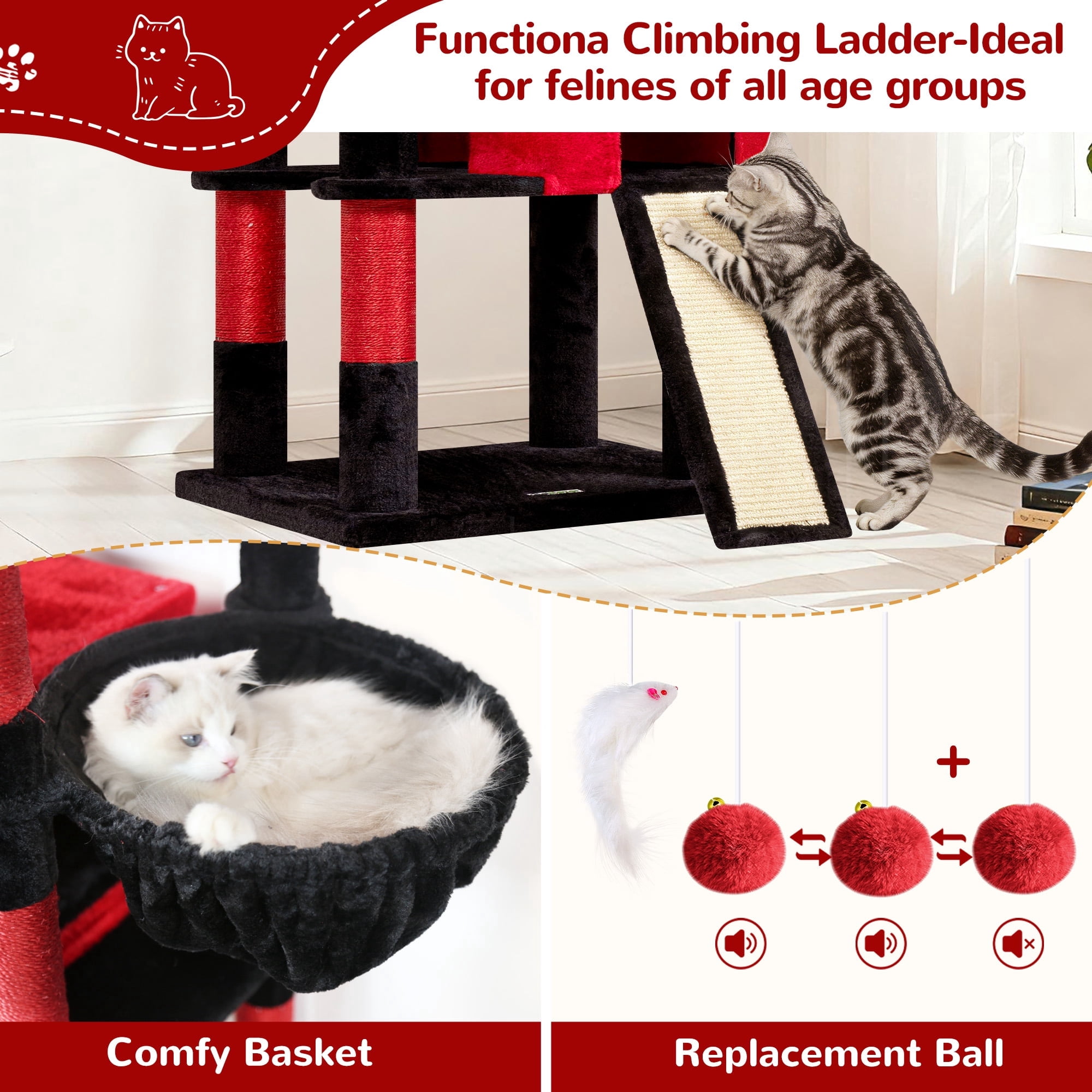 Globlazer 83 inch XXL Giant Cat Tree, Heavy Duty Tall Cat Tower for Large Indoor Adult Cats, Multi-Level Large Cat Condo with 8 Scratching Posts, 2 Cat Caves & 3 Platforms,Gothic