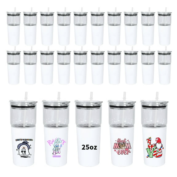 AGH 25OZ Glass Tumbler with Lid and Straw, Stainless Steel Coffee Tumbler