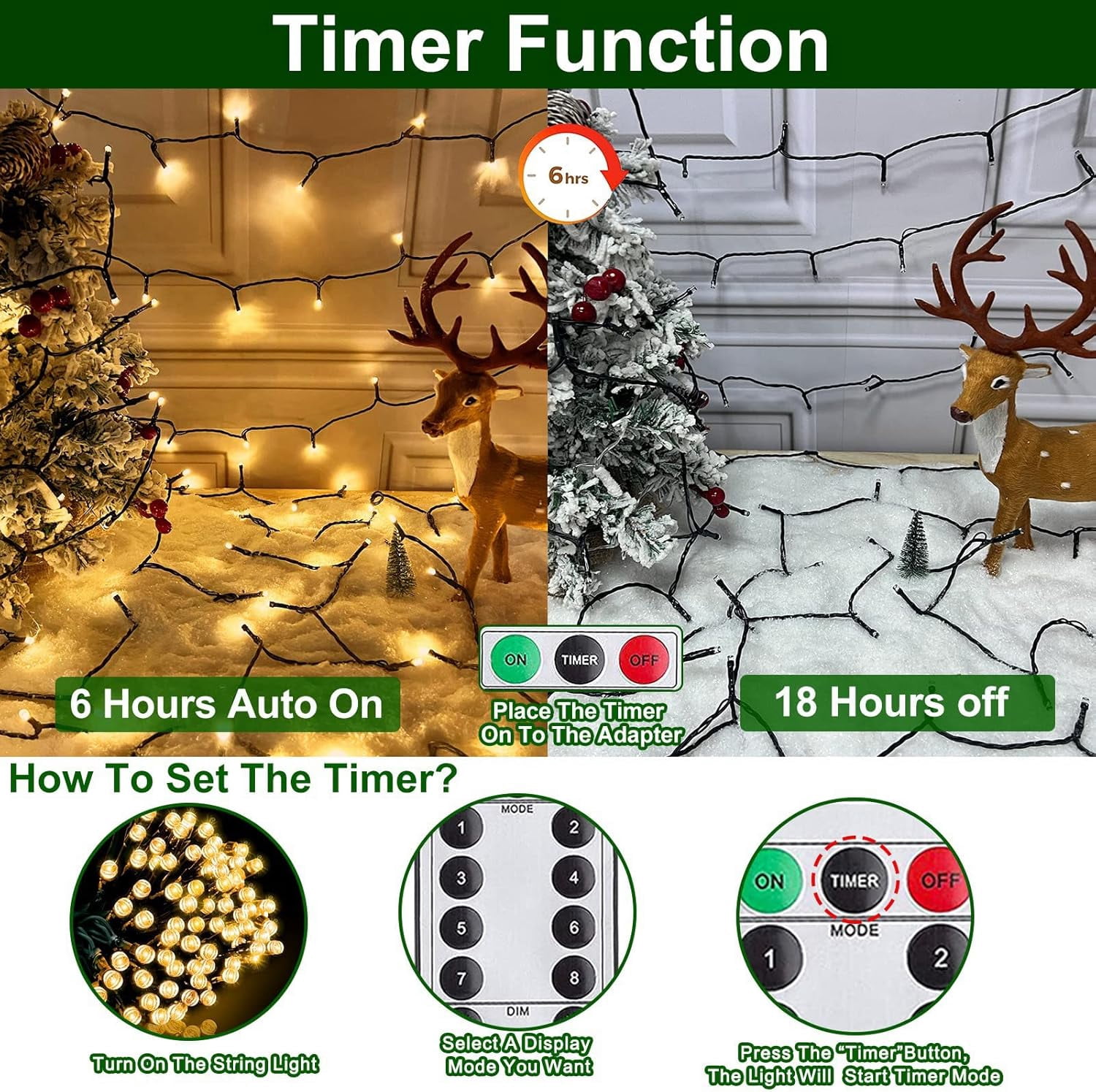 50 Ft-150 LED Christmas Decoration Fairy Lights Battery Operated,Green Wire Mini Light with Waterproof,Timer,Remote Control,8 Lighting Modes,Home Tree Indoor Outdoor Holiday Wedding Party Decor Warm