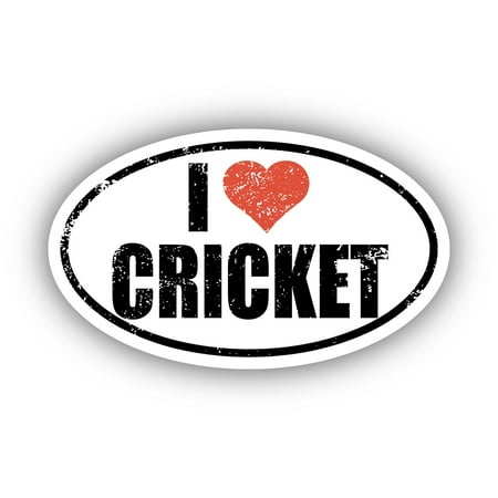 I Love Cricket I Heart Euro Oval Sticker Vinyl 3M Decal 3 In x 5 In