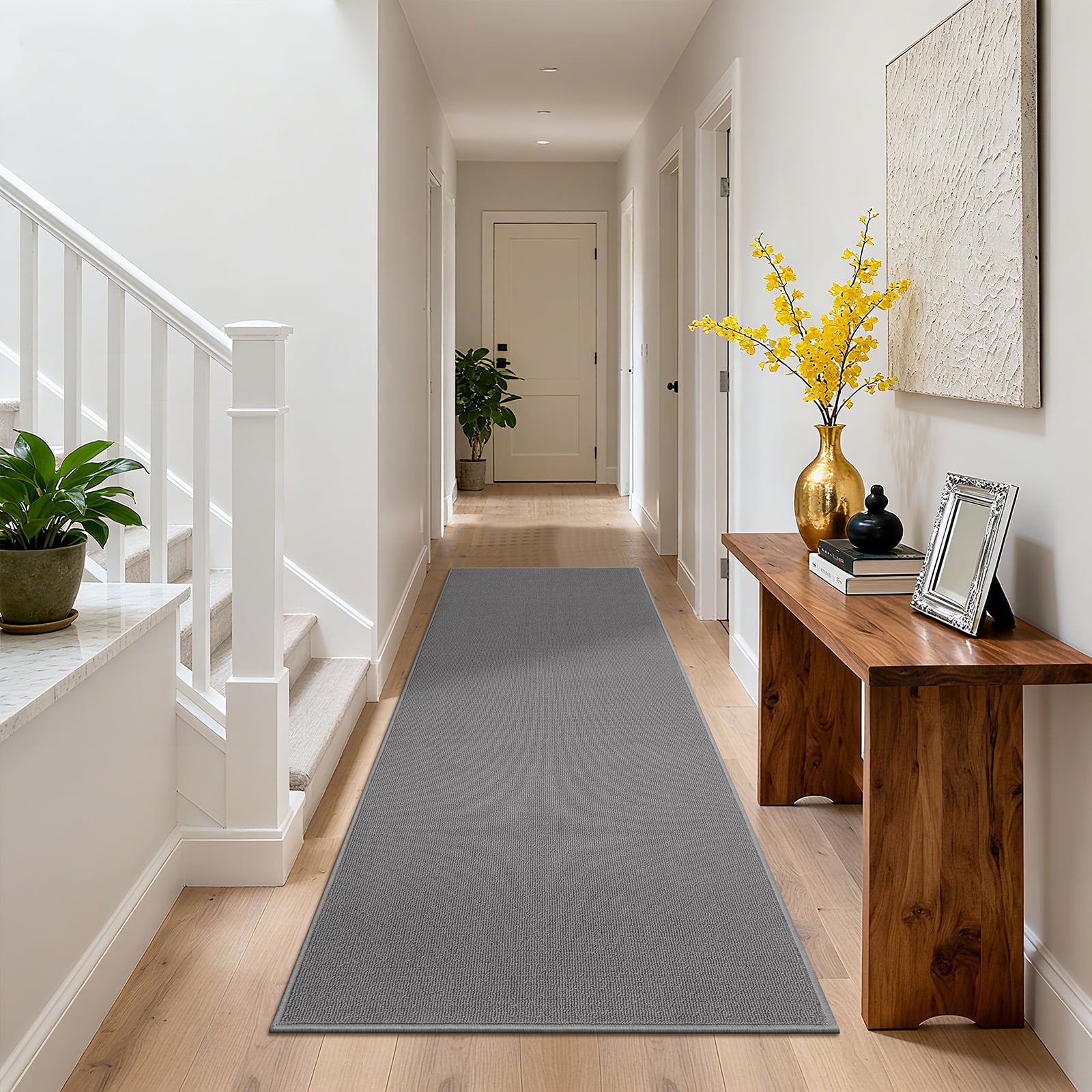MeyJey 2'x6' Runner Rug Non Slip Washable Farmhouse Hallway Rug for Kitchen/Laundry Room, Gray