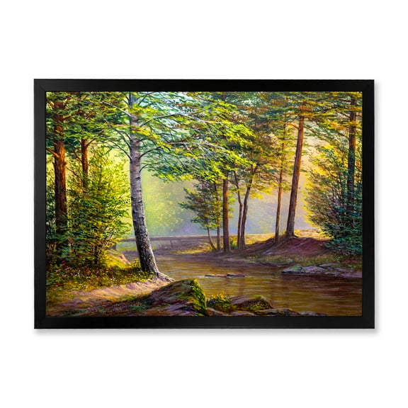 Designart 'Sunrise Glow Through The Awakening Fir Forest' Traditional Framed Art Print