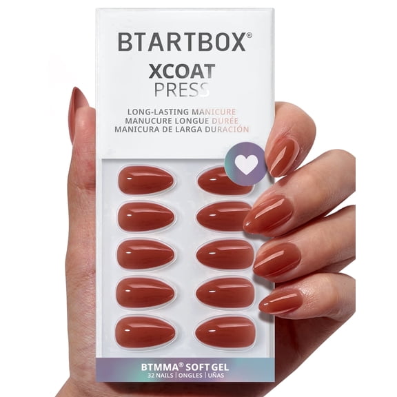 BTArtbox Press On Nails - Spill Tea, Short Almond, Lamp-Curable, 4-Week Wear, Easy-to-Apply, 32 Count All-in-One Kit