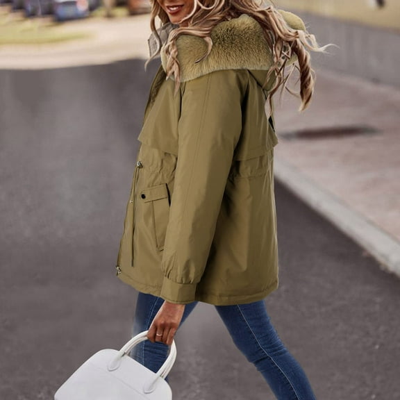 Gamivast Sherpa Lined Jacket for Women Fuzzy Hooded Zip up Fleece Coats with Pockets Oversized Drawstring Waist Jackets Winter Warm Raglan Long Sleeve Outerwear