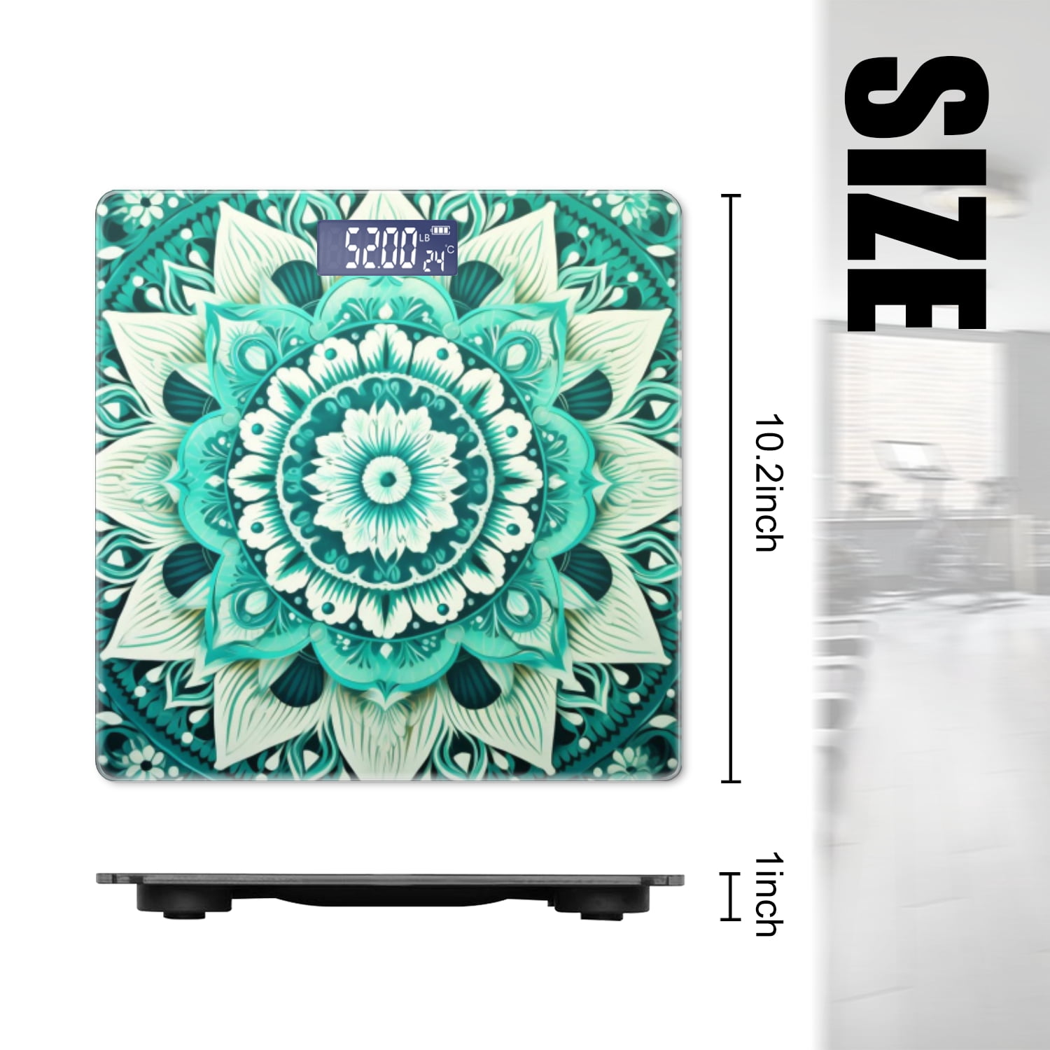 High Precision Body Weight Scale Smart Bathroom Scales with Large LCD Display(400lbs),Decorative for Bedroom-Teal And White Mandala With Intricate Patterns