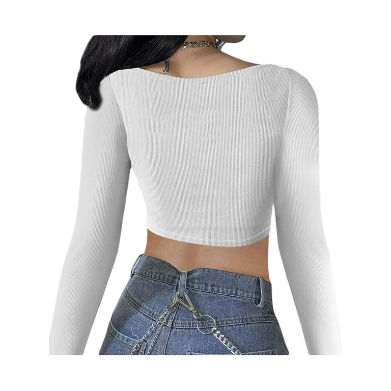 Skims Dupes Long Sleeve Shirt Tops Women Y2k Tight Skinny Slim Fitted Tee  Solid Color Basic Crop Top Pullover Tshirt, White Long Sleeve, S : Buy  Online at Best Price in KSA 