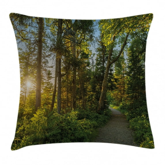 Landscape Throw Pillow Cushion Cover, National Park in Cape Breton Highlands Canada Forest Path Trees Tranquility Photo, Decorative Square Accent Pillow Case, 20 X 20 Inches, Blue Green, by Ambesonne