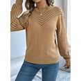 thumbnail image 5 of Women'S Crochet Sweaters Crew Neck Long Sleeve Cute Hollow Out Cotton Pullover Knit Tops Khaki M, 5 of 7