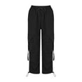 thumbnail image 4 of Huhua Cargo Pants for Women High Waisted Baggy Wide Leg Pants Straight Draping Overalls Slimming Pants Black, 4 of 5