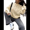 thumbnail image 3 of Suéter Informal de Larga para Mujer, Jersey de Punto Acanalado, Holgado, con Cuello Redondo y Cable, para Otoño. Albaricoque L, 3 of 7