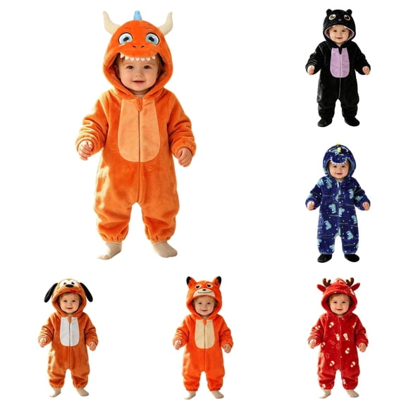 JAJAHO Unisex Toddler Baby Animal Onesie Flannel Jumpsuit For Boys Girls Fall Winter Hooded Cartoon Outfit 3M-3Y