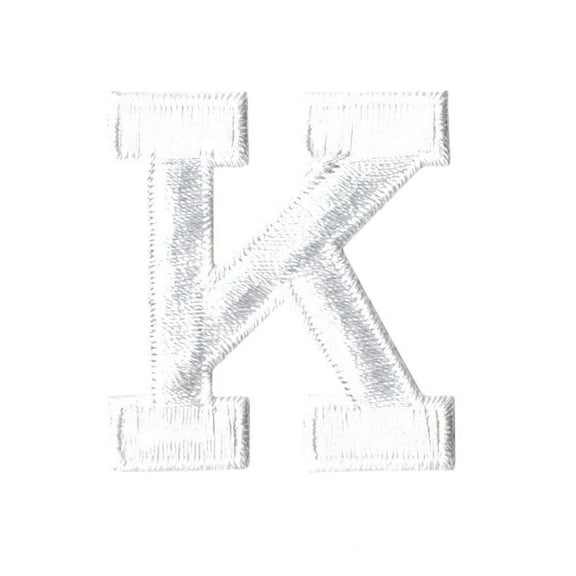 Alphabet Letter - K - Color White - 2" Block Style - Iron On Embroidered Applique Patch