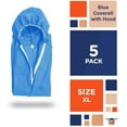 thumbnail image 2 of EZGOODZ Blue Disposable Coveralls with Hood, XL. 5 Pack Hazmat Suits Disposable. 60 GSM Micropourus Painters Suit Disposable. Disposable Painters Coveralls with Front Zipper, Elastic Wrist, Ankle, 2 of 14