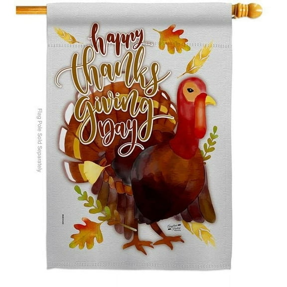 Angeleno Heritage H137075-BO 28 x 40 in. Happy Thanksgiving Turkey House Flag with Fall Double-Sided Decorative Vertical Flags Decoration Banner Garden Yard Gift