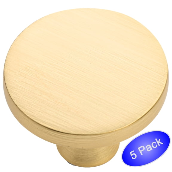 5 Pack - Cosmas 8104BG Brushed Gold Round Solid Cabinet Hardware Knob - 1-1/4" Diameter