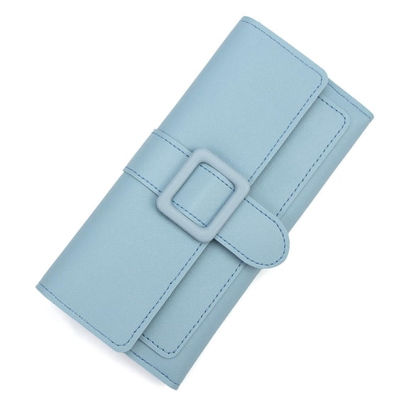 Fashion Women Long Wallet PU Leather Tri-Fold Clutch Buckle Money Bag Multi-card Slot Ladies Card Holder Zipper Coin Purses