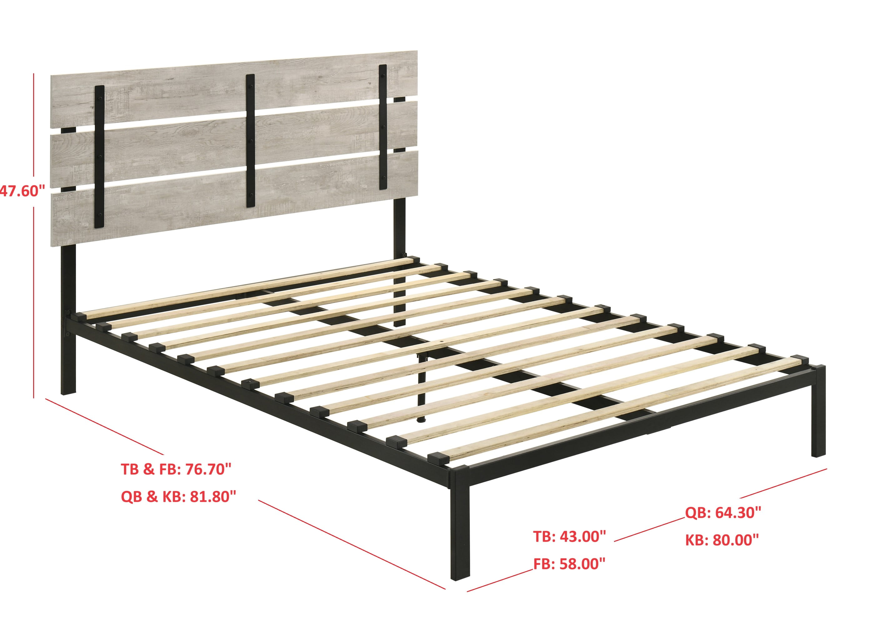 Home Design Hayward Queen Metal Platform Bed Frame with Full Slats and Under-Bed Storage, Gray, Easy Assembly