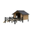 thumbnail image 7 of Wooden Dog House Outdoor Indoor, Pet Shelter Log Cabin Station with Opening Hinged Roof, Weatherproof Big Dog Houses Kennel with Porch for Small to Large Dogs Outside Patio, Yellow Brown, 7 of 7