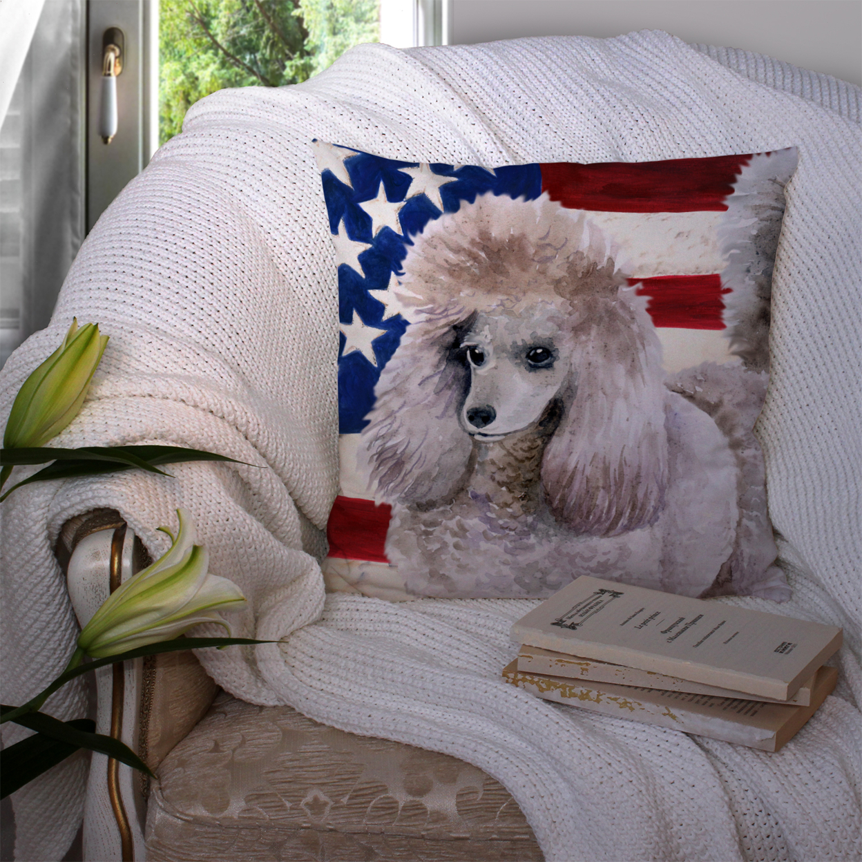Carolines Treasures BB9665PW1414 Poodle Patriotic Fabric Decorative Pillow 14Hx14W multicolor