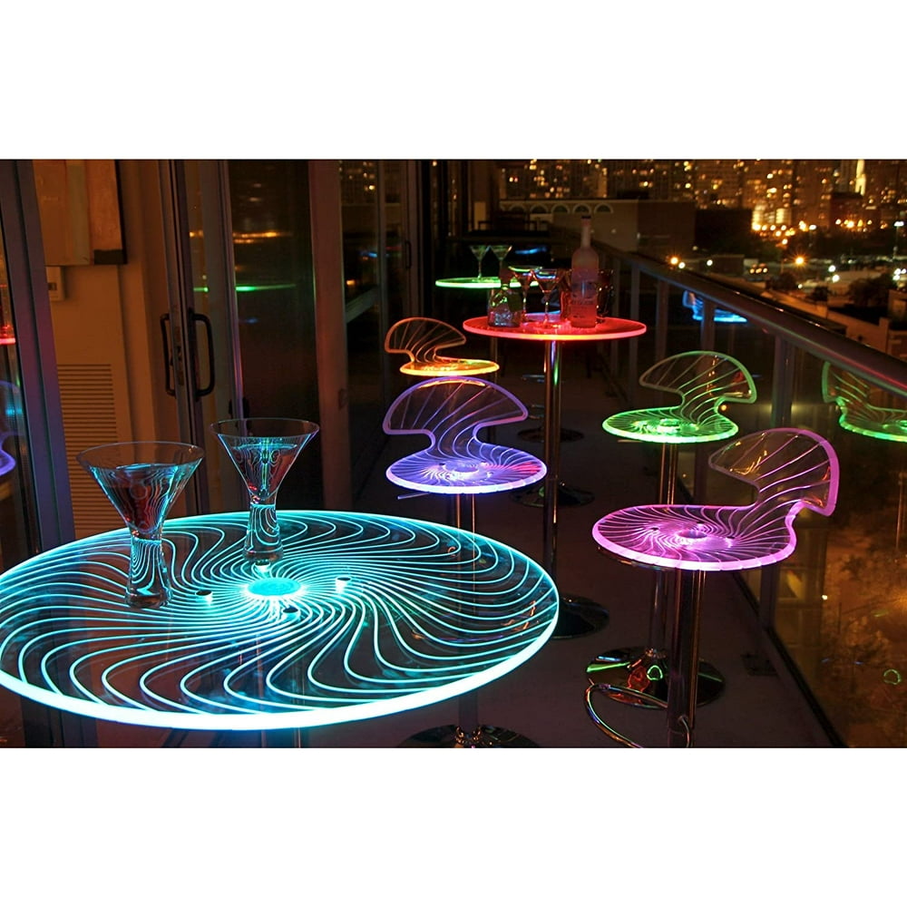 Modern Style Round Shaped Multi-Color LED Light-up Bar Table | Chrome