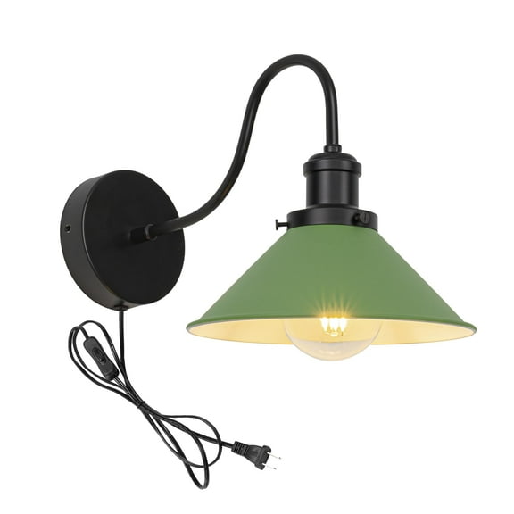 KAYYELAMP Retro Minimalist Style Wall Sconce UL Plug-in Cord Black Gooseneck With Green Iron Shade Wall Light Fixture For Cabinet Kitchen Hotel Bulb Sold Separately