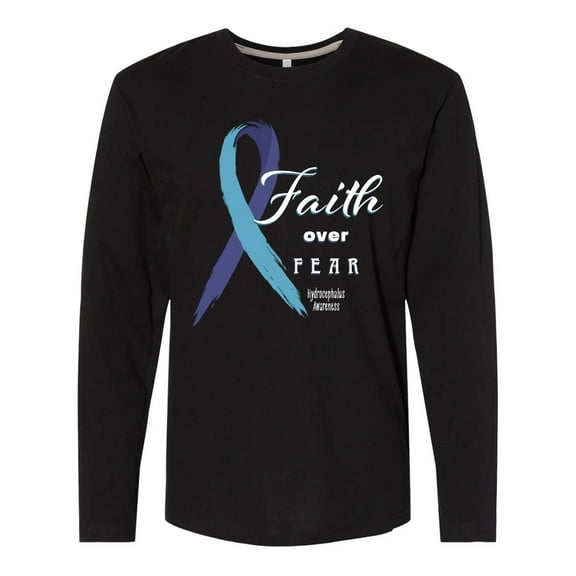 Inktastic Faith over Fear Hydrocephalus Awareness with Blue Ribbon Long Sleeve T-Shirt
