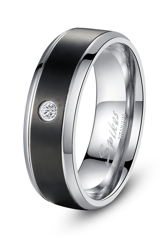 8MM Black Titanium Cubic Zirconia Ring Band Gifts for Men Sizes 9 to 13