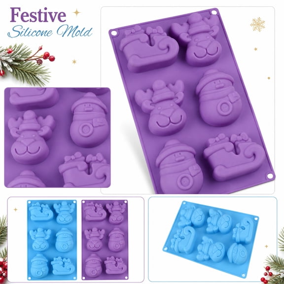 Christmas Silicone Molds, 6 Cavity Holiday Shapes, Molds for Making, Silicone Molds for Baking, Cake Molds for Baking, Chocolate Molds, 12 X 7 X 1 Inch, 1 Pack