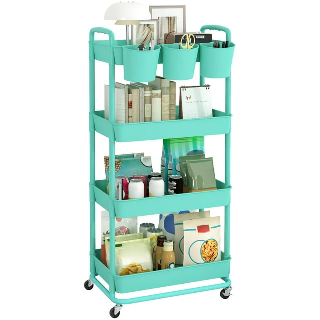 Carrito utilitario JIUYOTREE de plástico enrollable de 4 niveles, verde