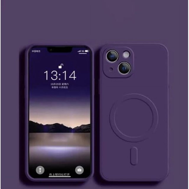 Original Liquid Silicone Case for iPhone 16 15 14 13 12 Mini 11 Pro Max X XR XS Plus For Magsafe Magnetic Wireless Charge Cover DarkPurple For iphone14