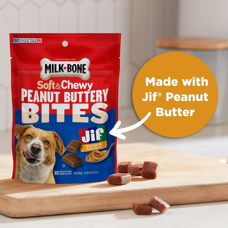 Milk Bone Peanut Buttery Bites Soft Dog Treats With Jif Peanut Butter 4.5 Oz. Bag
